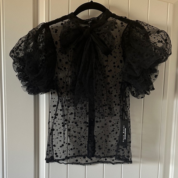 Haute Monde Black Sheer Polka Dot Blouse - Picture 1 of 7